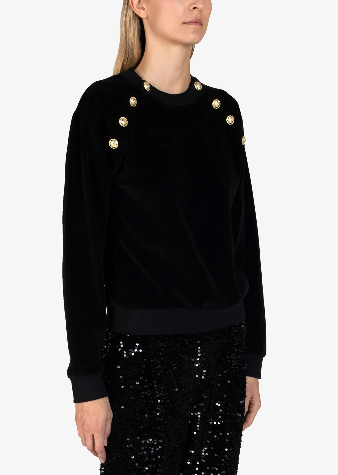 Derek Lam 10 Crosby - Velour Lucie Sweatshirt with Sailor Buttons in Black