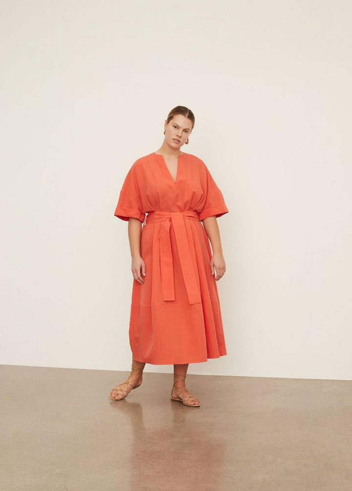 Vince - Cuffed Short Sleeve V-Neck Dress in Burnt Orchid Dresses