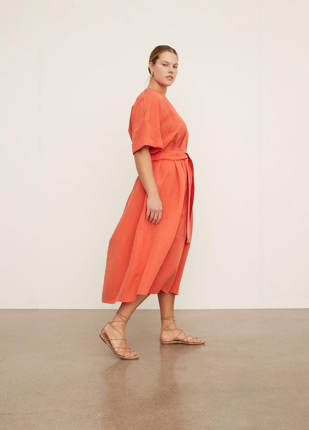 Vince - Cuffed Short Sleeve V-Neck Dress in Burnt Orchid Dresses