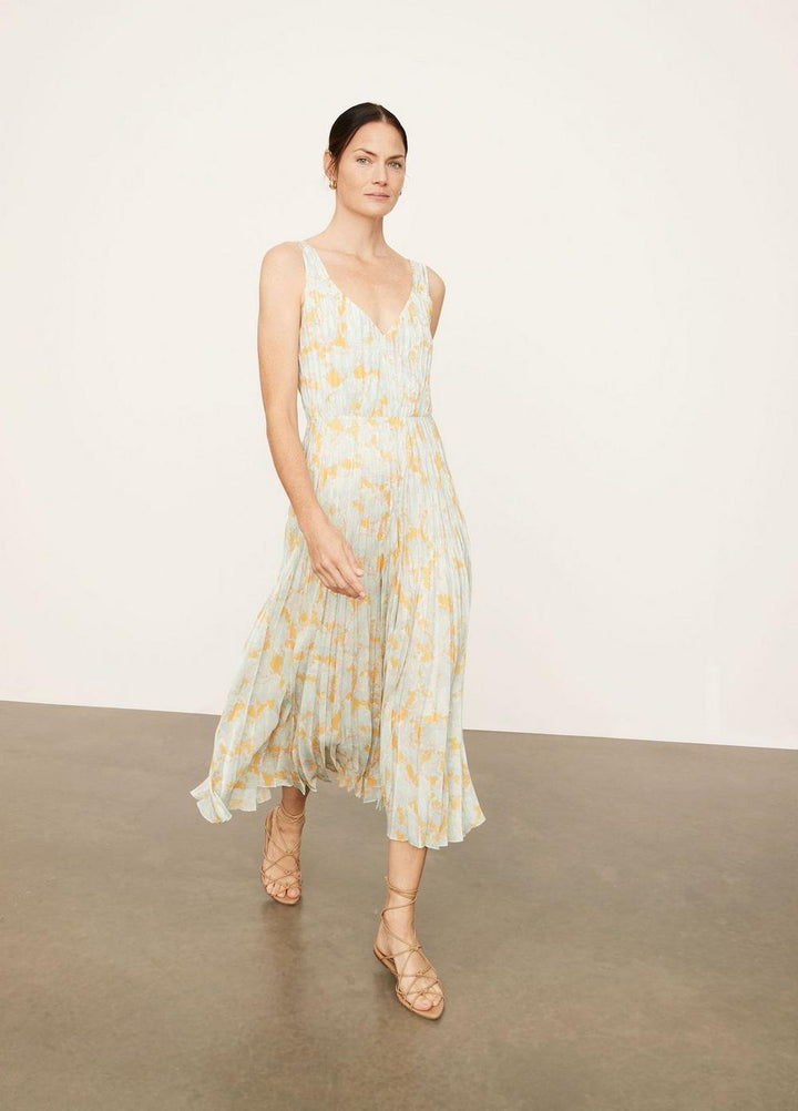 Vince - Lotus V-Neck Pleated Slip Dress in Warm Sand Dresses