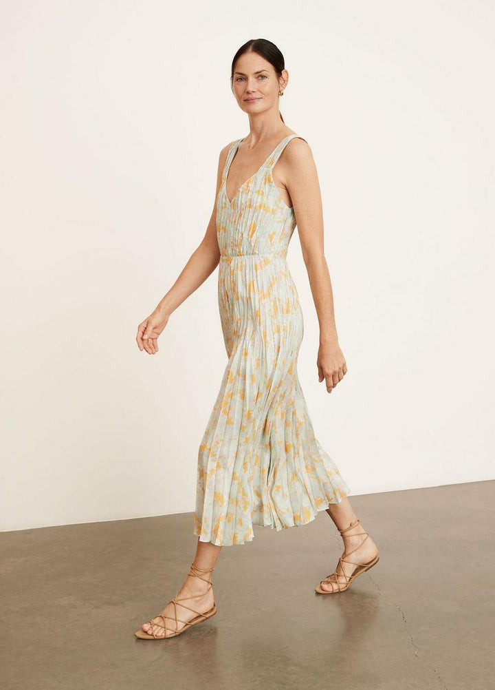 Vince - Lotus V-Neck Pleated Slip Dress in Warm Sand Dresses
