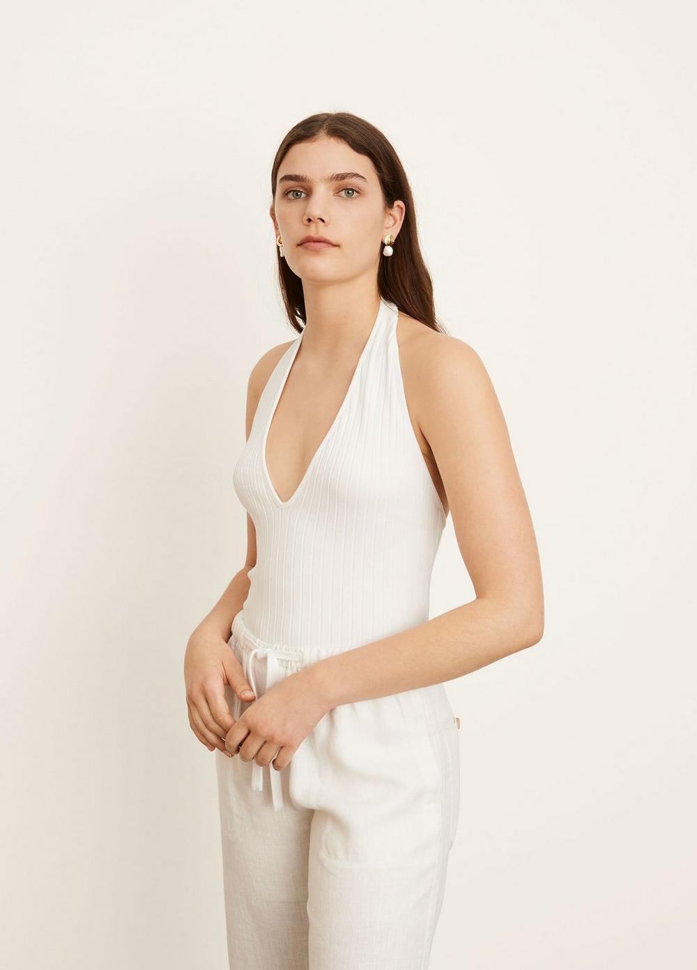 Vince - Ribbed Halter Tank in Optic White Tops