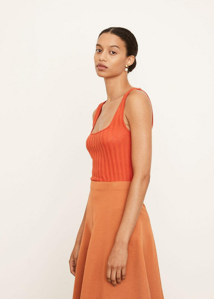 Vince - Wide Rib Square Neck Tank in Burnt Orchid Tops