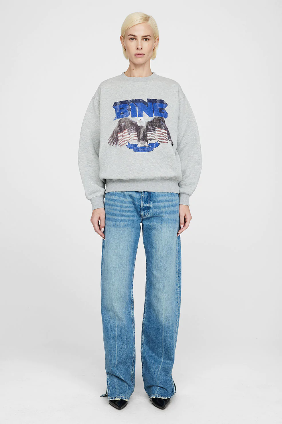 Anine Bing Vintage Bing Sweatshirt in Heather Grey w Blue
