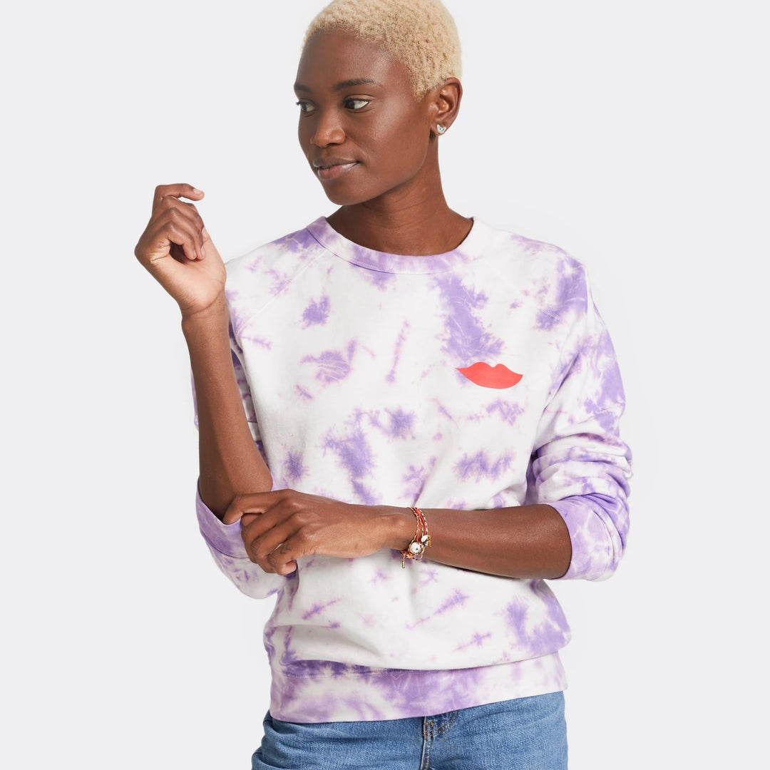 Clare V. - Sweatshirt in Violet Tie Dye w/ Poppy Lips