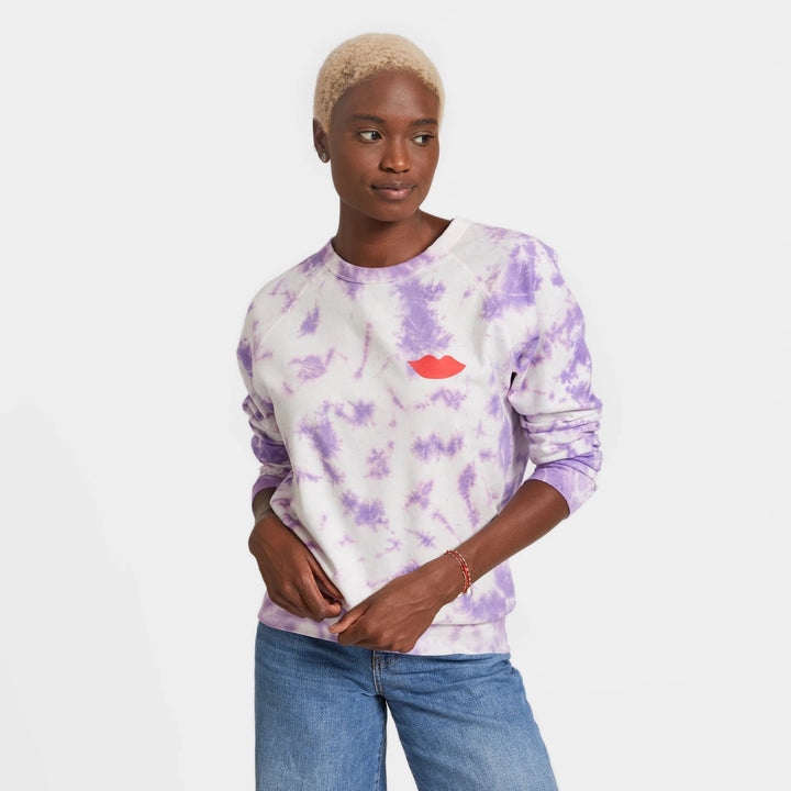 Clare V. - Sweatshirt in Violet Tie Dye w/ Poppy Lips