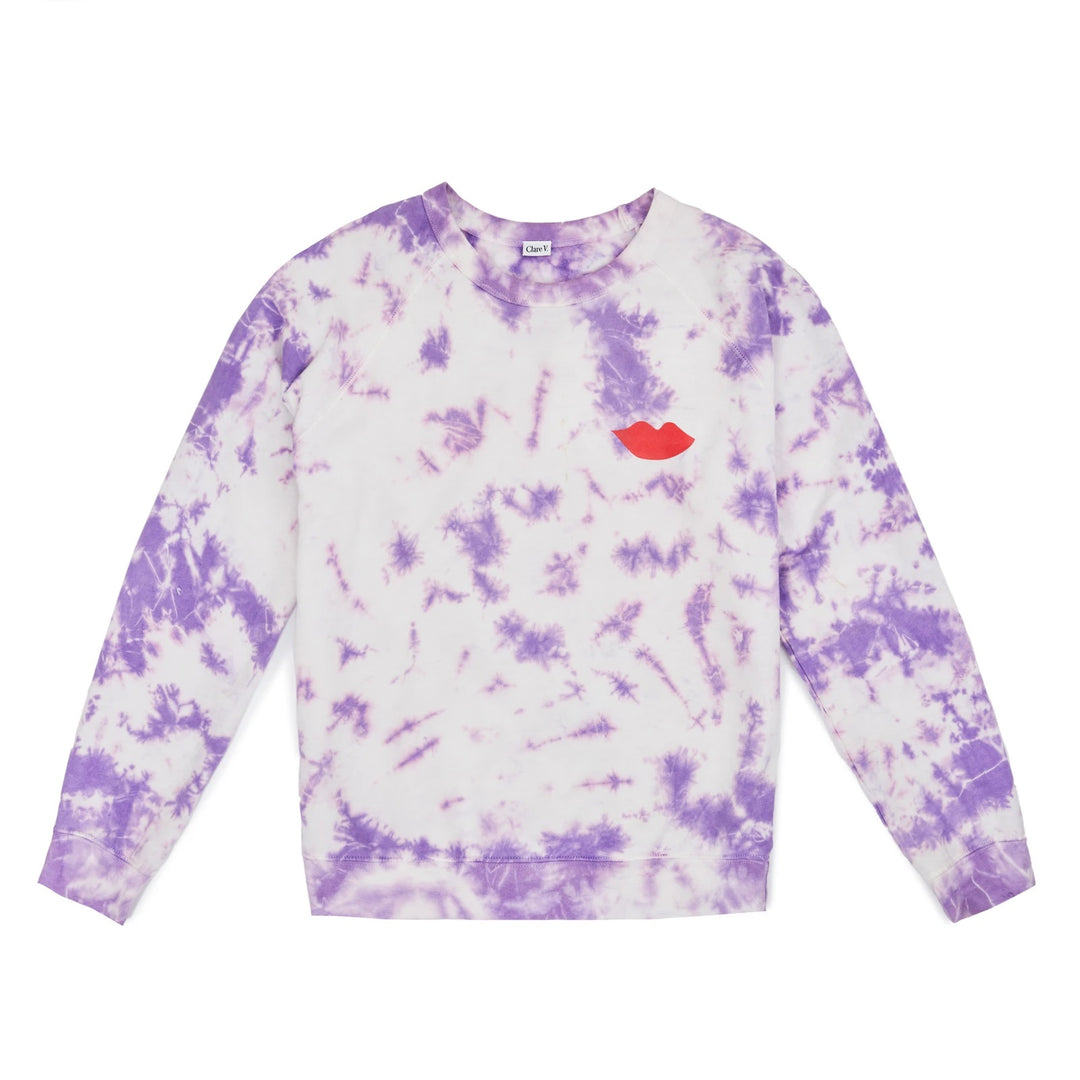 Clare V. - Sweatshirt in Violet Tie Dye w/ Poppy Lips