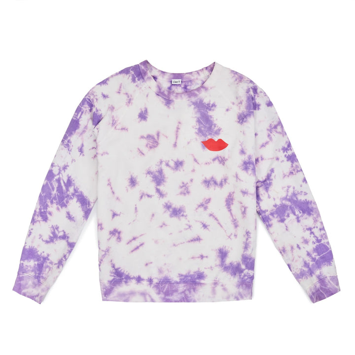 Clare V. - Sweatshirt in Violet Tie Dye w/ Poppy Lips