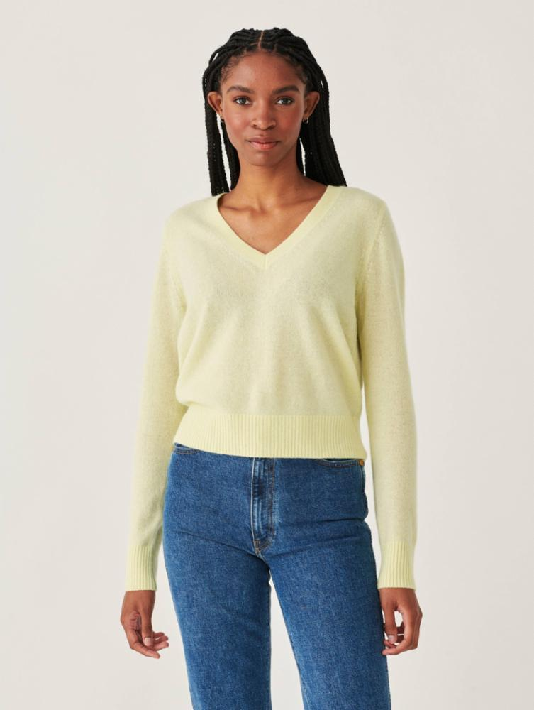 White + Warren - Cashmere Shrunken V-Neck in Soft Daisy