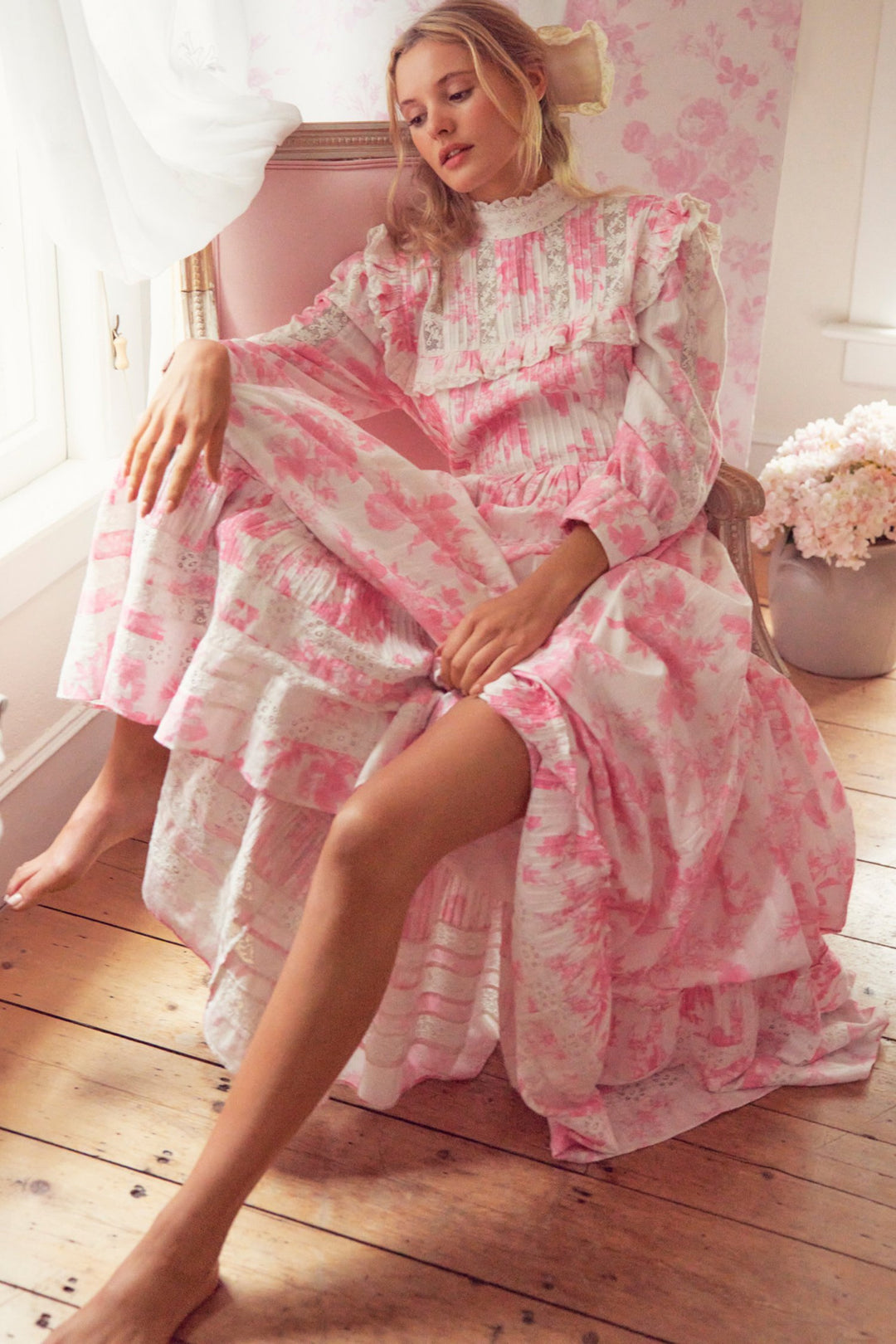 Love Shack Fancy - Wainscott Dress in Cotton Pink Cream