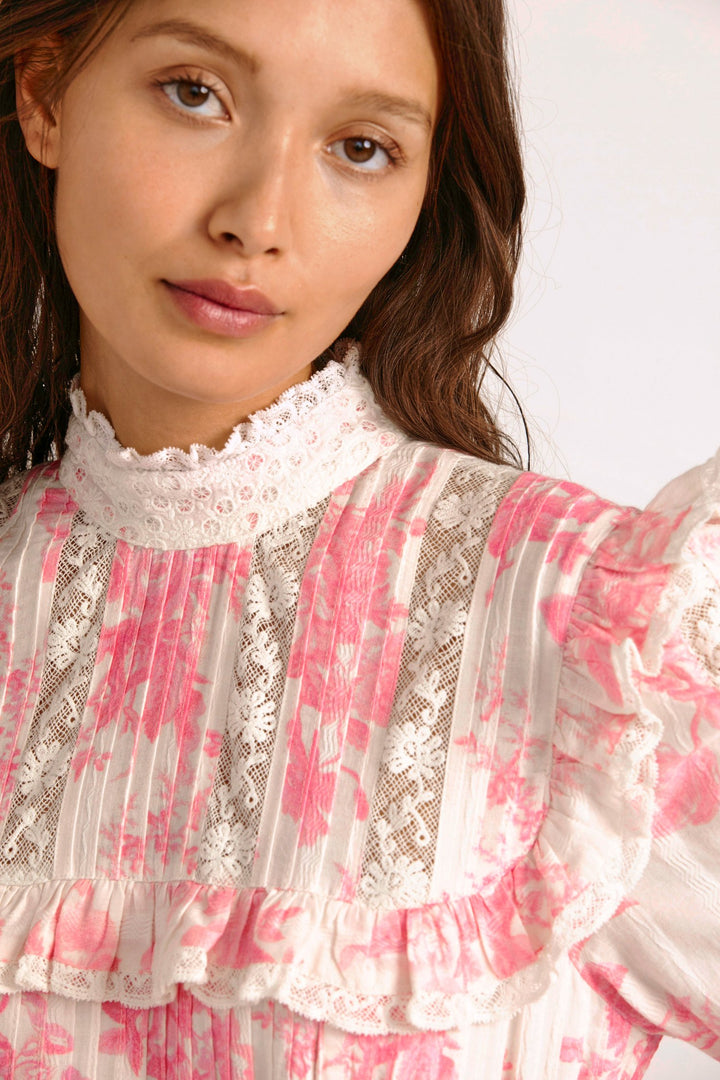 Love Shack Fancy - Wainscott Dress in Cotton Pink Cream