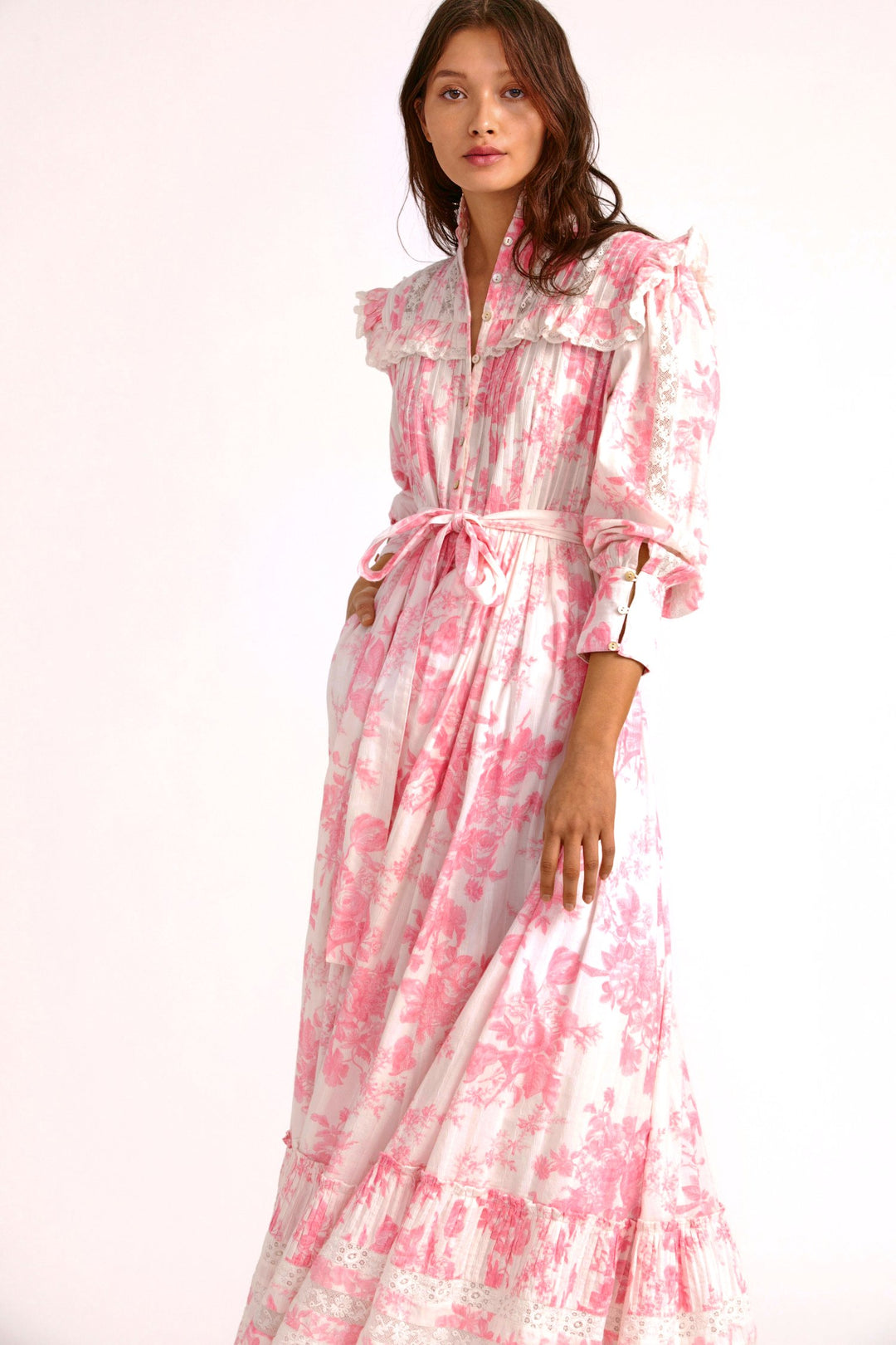 Love Shack Fancy - Wainscott Dress in Cotton Pink Cream