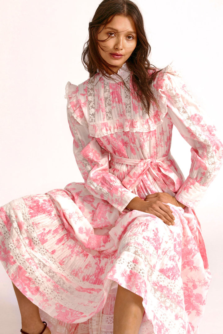 Love Shack Fancy - Wainscott Dress in Cotton Pink Cream