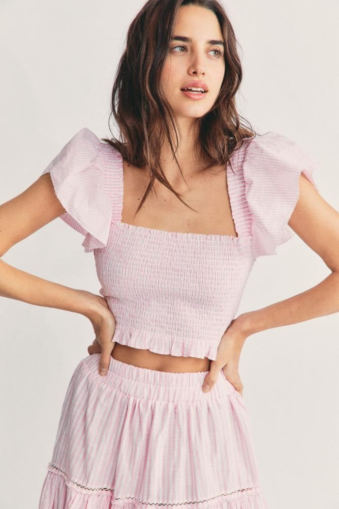 Love Shack Fancy - Wallace Crop Top in Pink Papershell