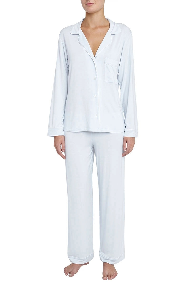 Eberjey - Gisele Long PJ Set in Water Blue/White