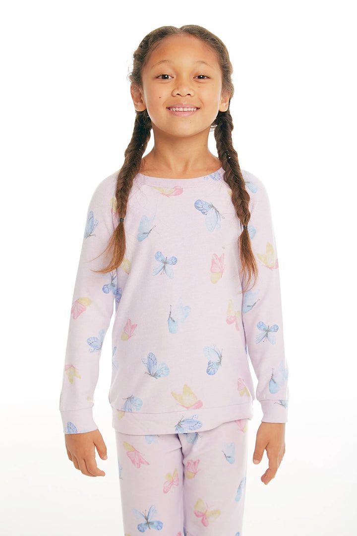 CHASER KIDS - Girls Cozy Knit Raglan Pullover "Watercolor Butterflies"
