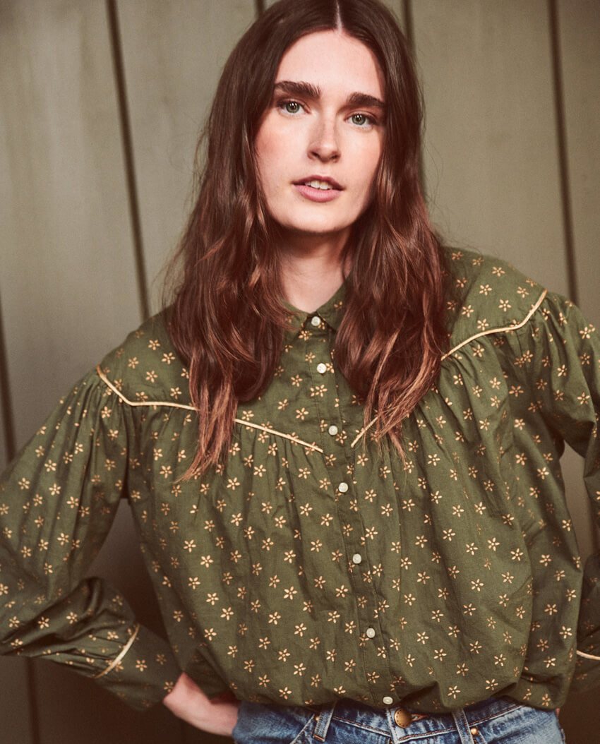 The Great - The Westerner Top in Army w/ Gold Stamp