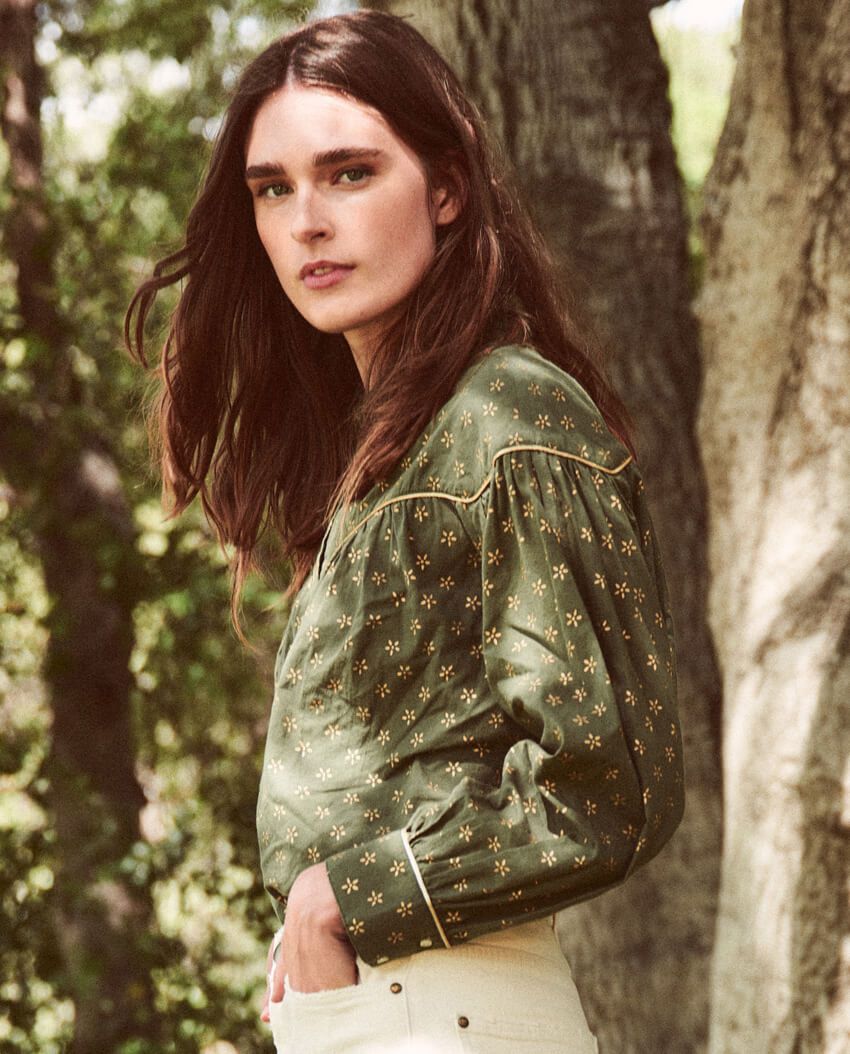 The Great - The Westerner Top in Army w/ Gold Stamp