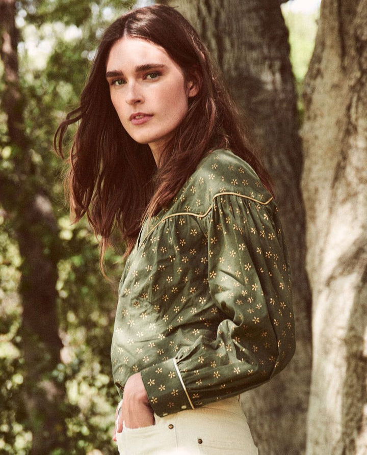 The Great - The Westerner Top in Army w/ Gold Stamp