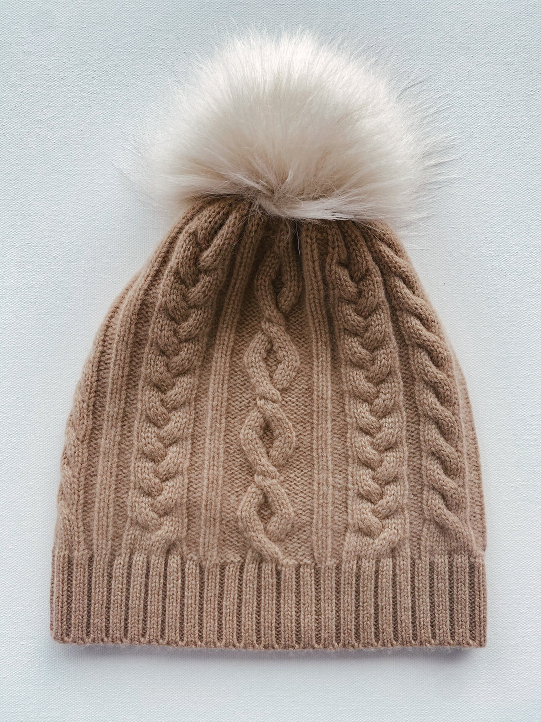 White + Warren - Cable Hat with Faux Pom in Caramel/Beige
