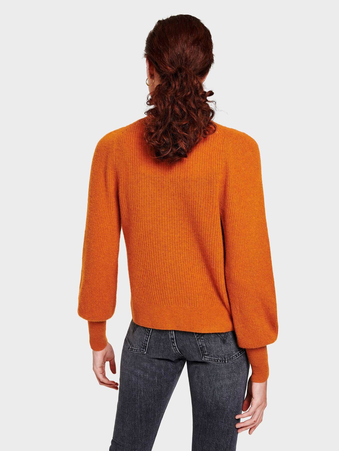 White + Warren Exaggerated Puff Sleeve Cardigan in Amber Heather