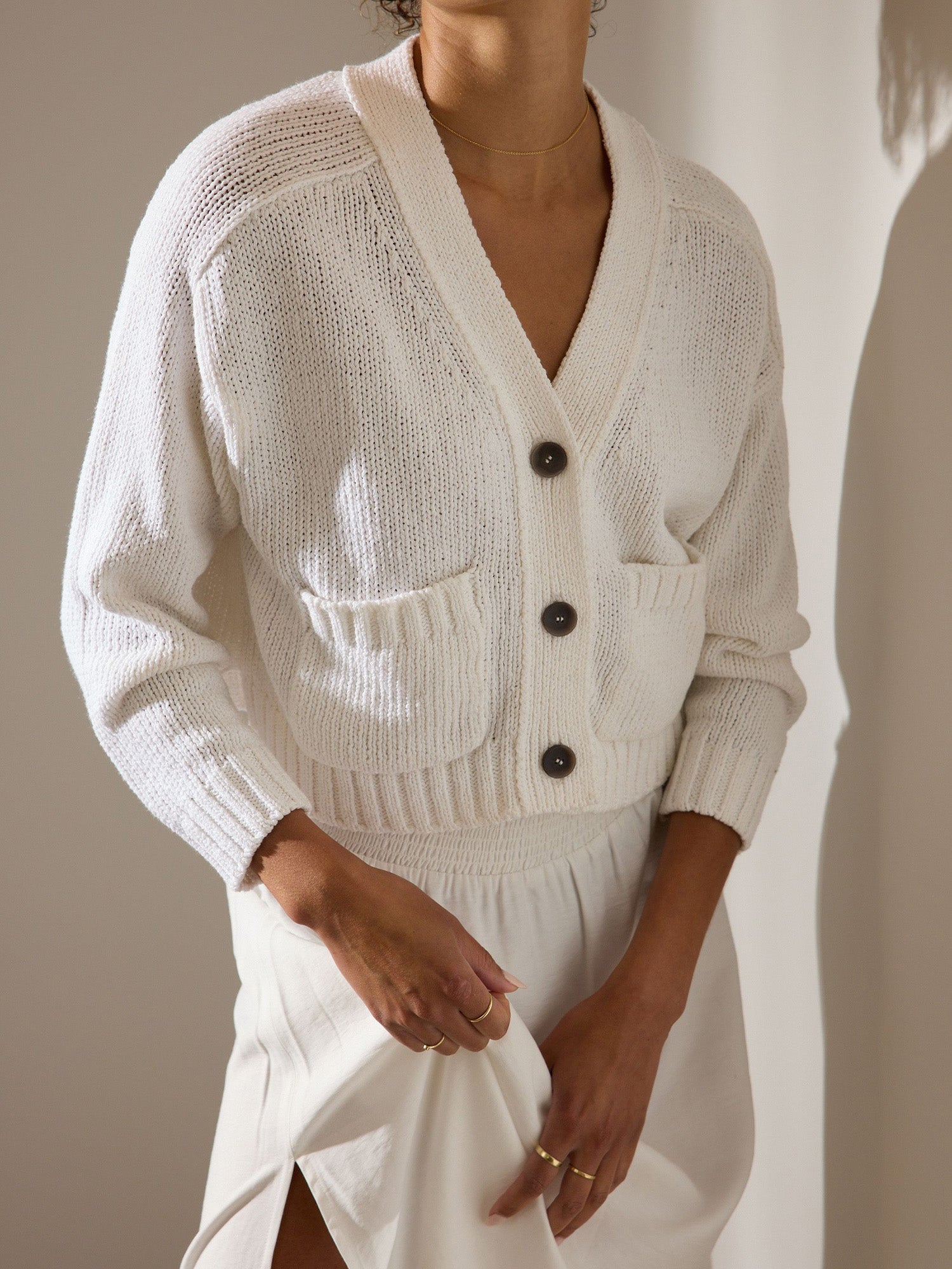 VERONICAJACQUARDKNIT CARDIGAN ホワイト Solene Cashmere Cardigan in Ivory | Veronica Beard