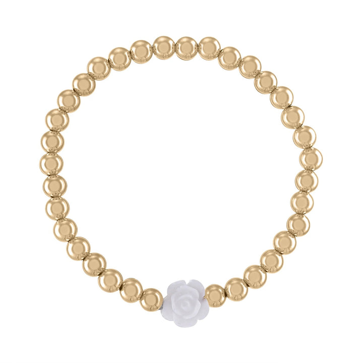 Alexa Leigh - 5mm Gold Ball Bracelet with White Flower in Yellow Gold