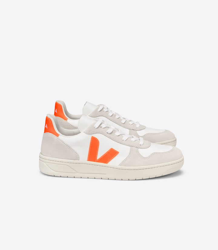 Veja - V-10 B-Mesh Sneakers in White Natural Orange-Fluo
