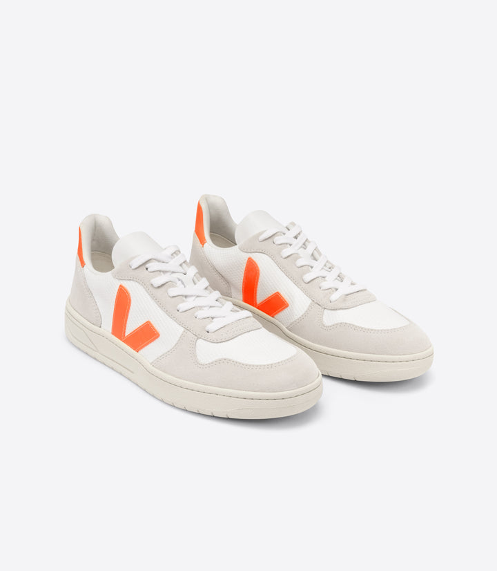 Veja - V-10 B-Mesh Sneakers in White Natural Orange-Fluo