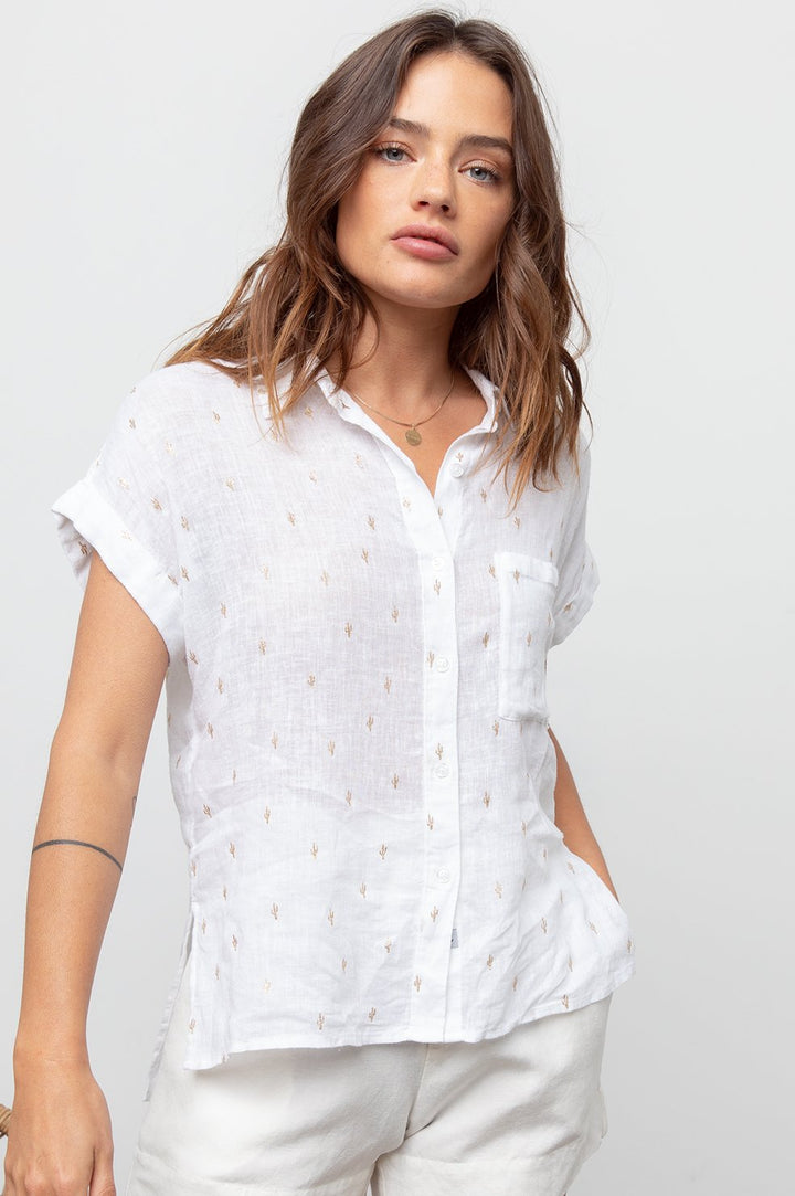 RAILS - Whitney Short Sleeve Shirt in White Golden Cactus