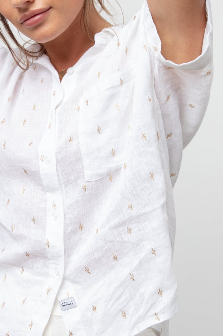 RAILS - Whitney Short Sleeve Shirt in White Golden Cactus