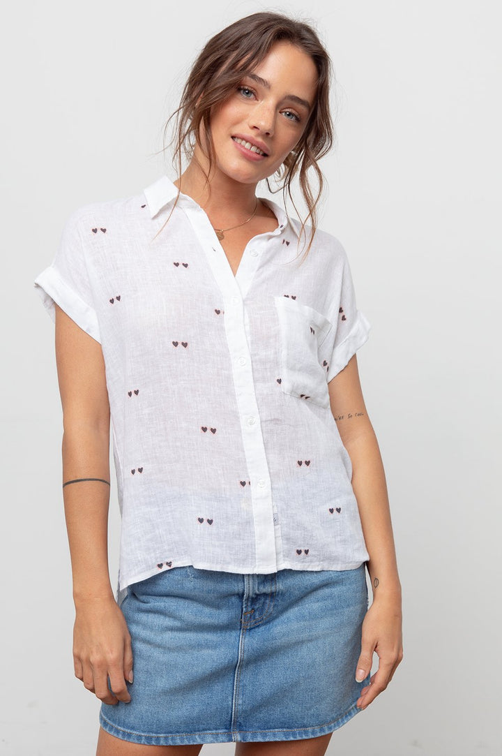 RAILS - Whitney Short Sleeve Button Down in White Heart Sunnies