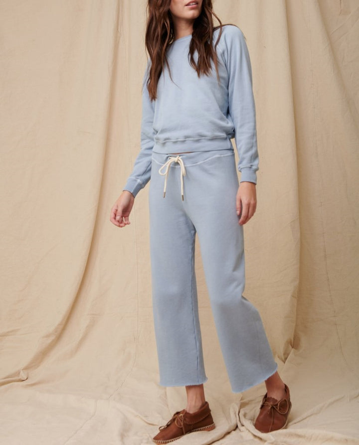 The Great - Wide Leg Cropped Sweatpant in Powder Blue