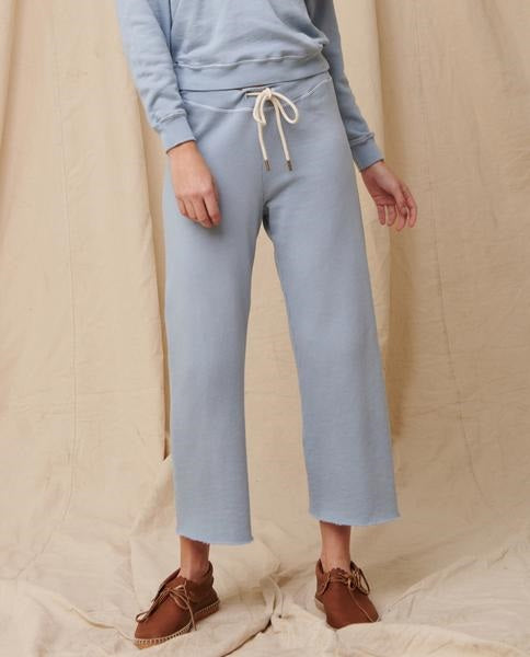 The Great - Wide Leg Cropped Sweatpant in Powder Blue