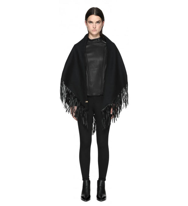 Mackage Mackage- Fida Scarf + Leather Fringe Black at Blond Genius - 1