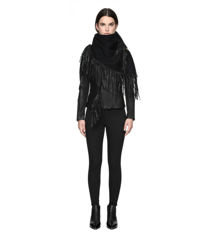 Mackage Mackage- Fida Scarf + Leather Fringe Black at Blond Genius - 2