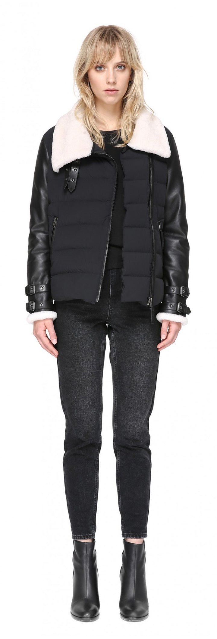 Mackage -  JOVIE RELAXED LIGHTWEIGHT DOWN WITH SHEEPSKIN IN BLACK