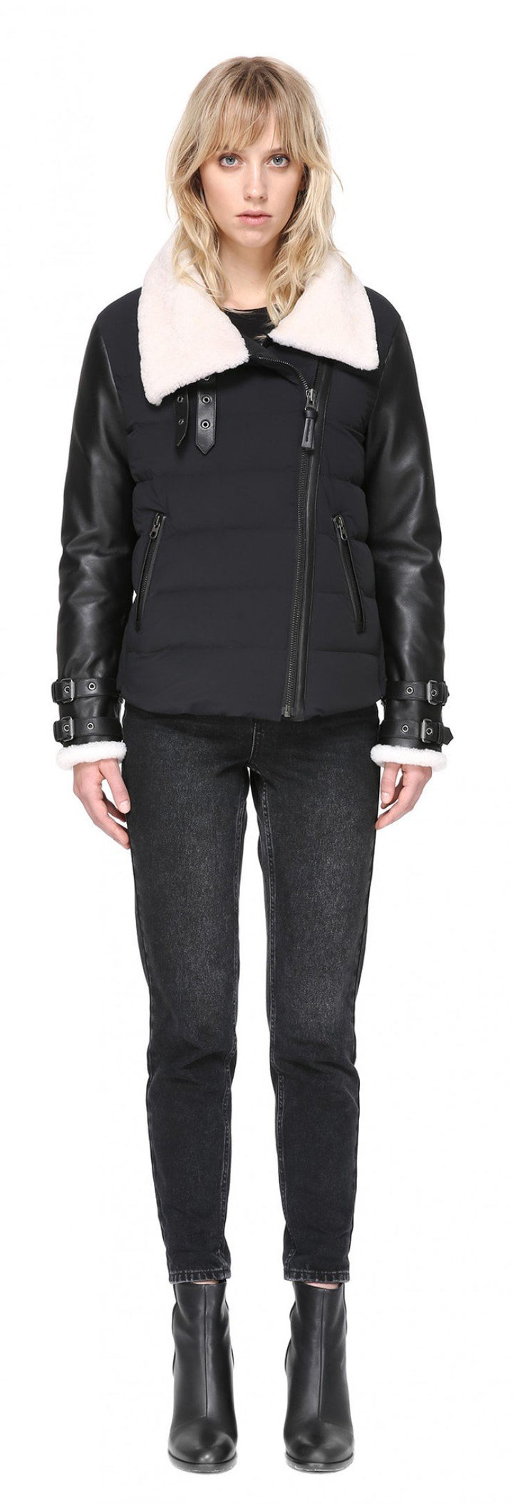Mackage -  JOVIE RELAXED LIGHTWEIGHT DOWN WITH SHEEPSKIN IN BLACK