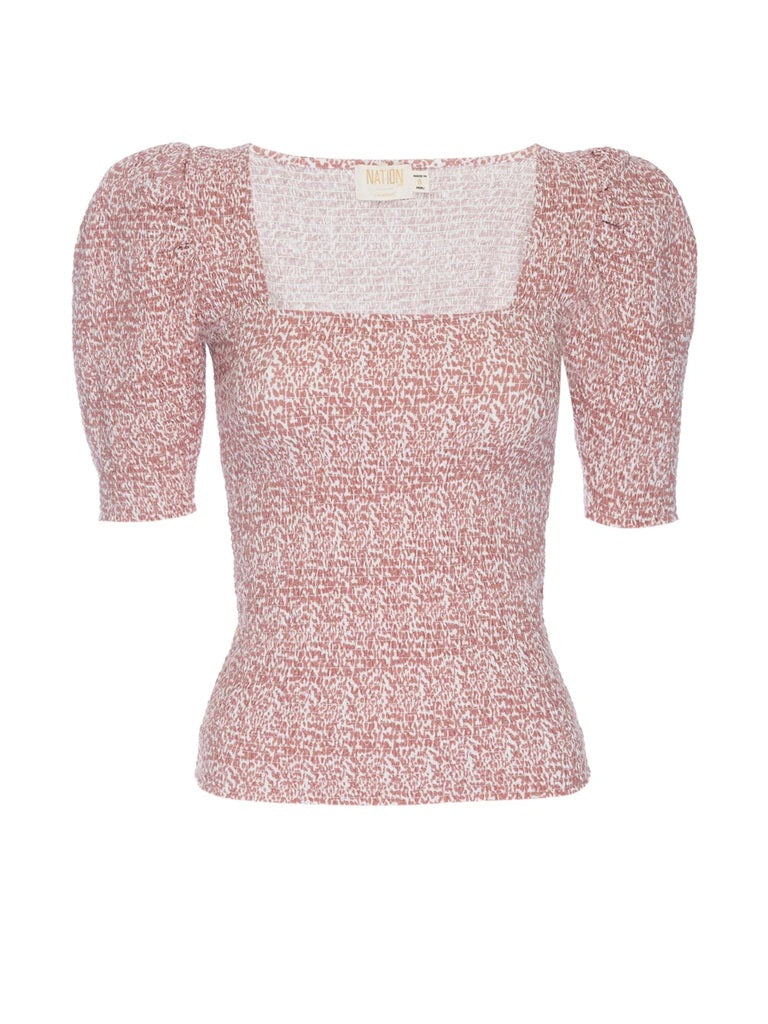 Nation LTD - Zandra Smocked Party Tee in Blushing Cheetah