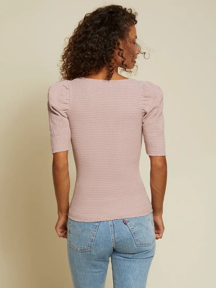 Nation LTD - Zandra Smocked Party Tee in Touch of Pink