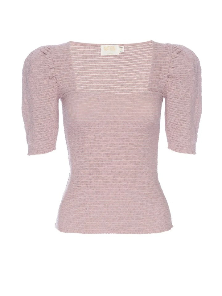 Nation LTD - Zandra Smocked Party Tee in Touch of Pink