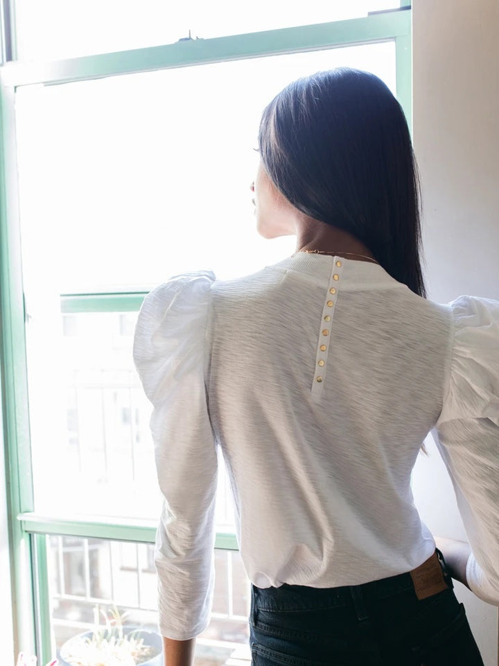 Nation LTD - Zeta Snap Back Mock Neck Tee in White