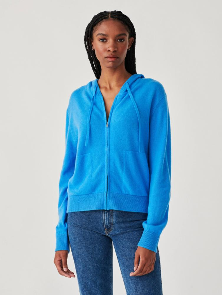White + Warren - Cashmere Cropped Zip Hoodie in Cabana Blue